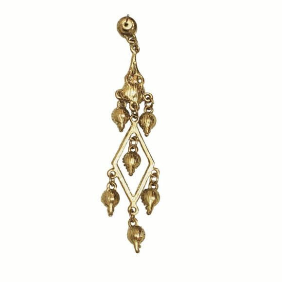 Dangle Chandelier Gold Tone Clear Crystal 3" Statement Earrings Bridal Jewelry - Picture 3 of 4